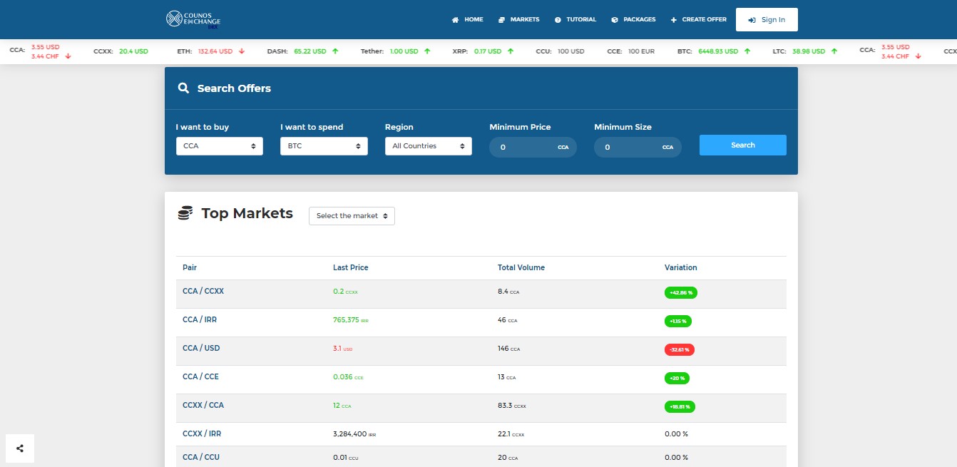 To find your offer, enter the market. After you entered the market, look for your desired market (in this article we want to pay Bitcoin and get CCA, so we look for its market). 